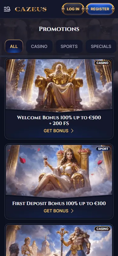 Cazeus Casino promotions on a mobile device